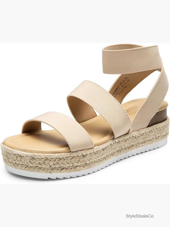 Shoes - Strappy Espadrille Platform Wedge Sandals - Comfortable Open Toe